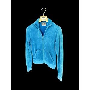 Vintage Juicy Couture Tracksuit Velour Black Jacket Medium Y2K Distressed Aqua
